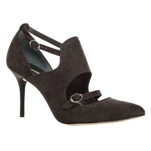 Leon Max Cove 2 Pumps Dark Gray Suede Strappy Heeled Pointy Toe